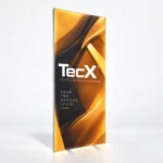 Pop-up LED Rahmen TecX 85 × 200 cm freistehend mit beleuchtetem Backlit-Spanntuch, Aluminiumrahmen und Standfüßen